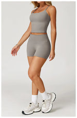 Yoga Shorts Set Women Sports Tank Top with Tight Fitting High Waist Pants Fitness Suit Summer Running Exercise Workout Clothes