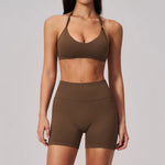 2 Pieces Seamless Yoga Sets Women Solid Color Sports Bra Tight Fitting Peach Buttocks Shorts Fitness Suit Gym Running Tracksuit