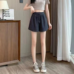 Summer Shorts Skirts Women Elastic High Waist Casual Wide Leg Shorts Korean A Line Loose Mini Skirt Black Short Pants