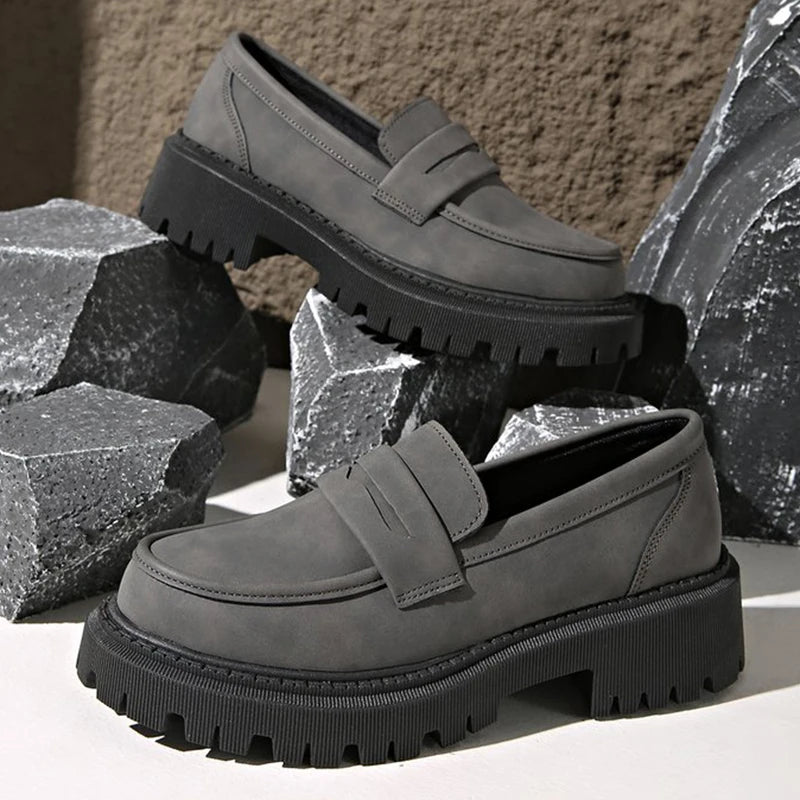 Basic Gray Faux Suede Loafers Shoes Women Slip On Round Toe Loafers Shoes Woman Spring Autumn Plus Size Platform Shoes Ladies