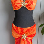 New With Skirt Metal Flower Printed Bikini Female Swimsuit Women Swimwear Three-Pieces Bikini Set Bather Bathing Suit Swim V7285