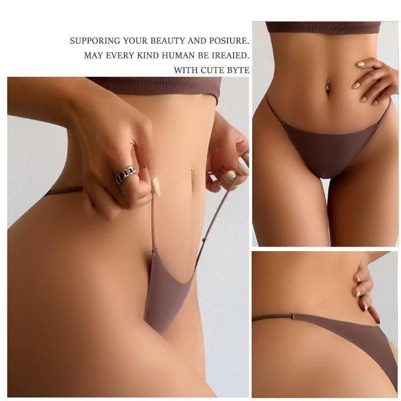 5Pcs Seamless Thong Women Thin Strap Invisible Low Waist High Stretch Flexibility Panties Sexy Underwear Ladies Briefs T-back
