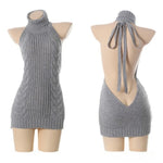 Women's Sleeveless Turtleneck Cable Knit Backless Mini Dress Sexy Virgin Killer Sweater Lingeries Halter Neck Intimate Uniforms