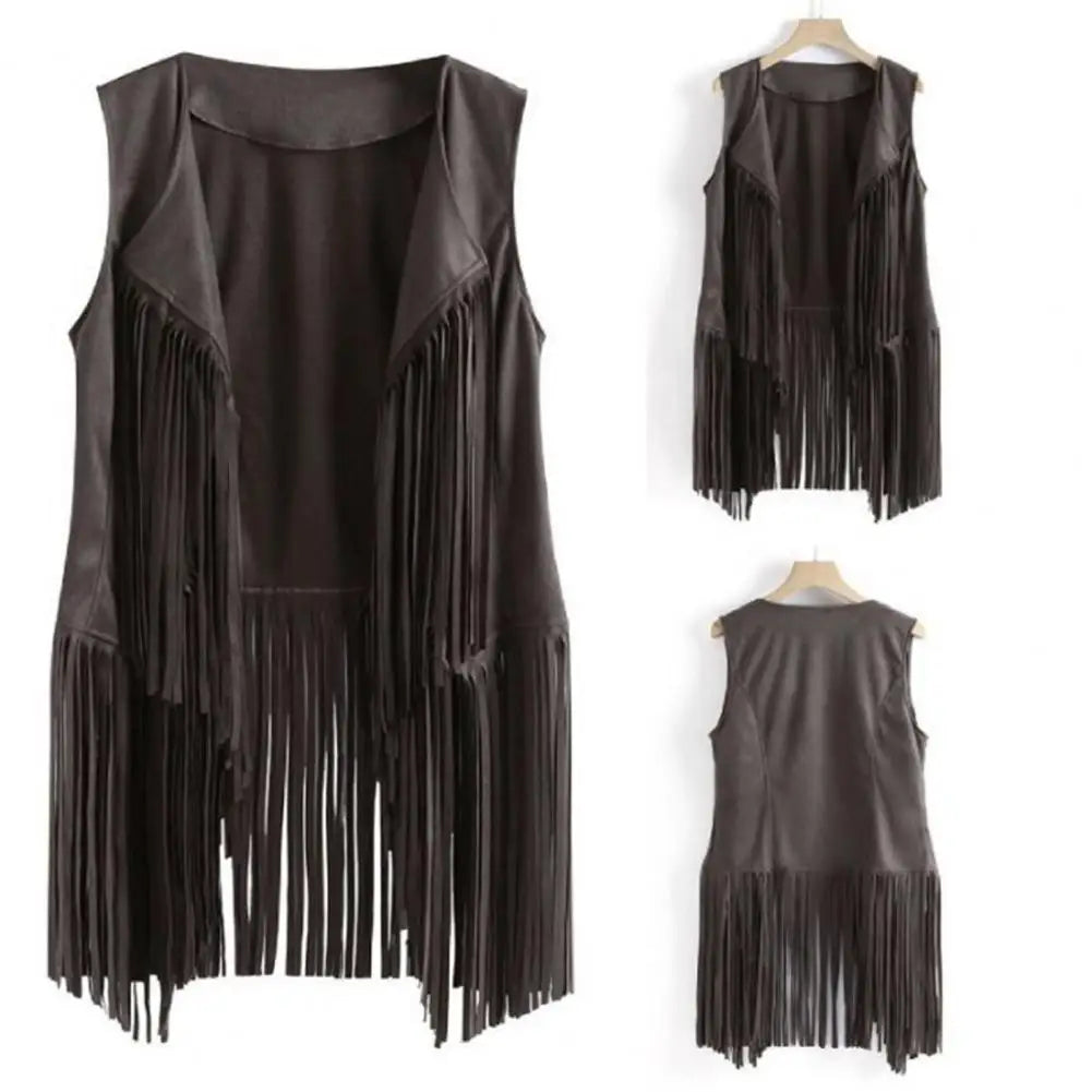Open Front Tassel Cardigan Women's Fringe Vest Retro Sleeveless Jacket Cowgirl Western Outfits Outerwear