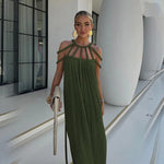 Summer Sleeveless Party Dress, Women Loungewear O-Neck Hollow Out Party Dress, Solid Color Patchwork Beach Style Ladies Dress