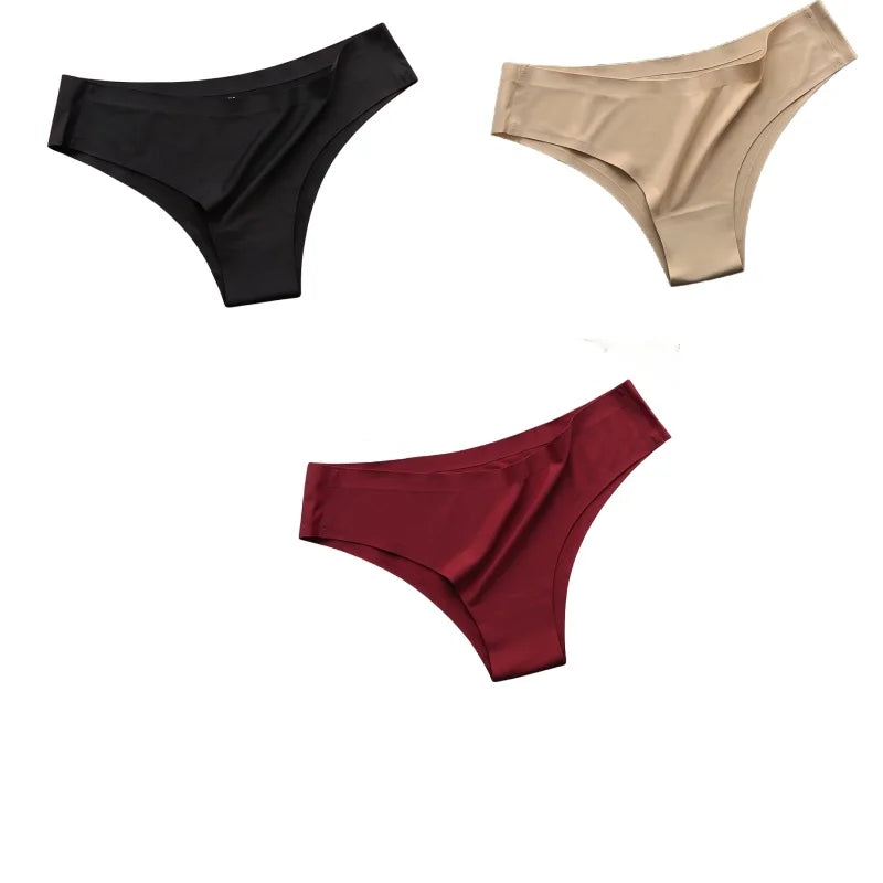 3Pcs/Set Women's Smooth Ice Silk Briefs Low-Rise Ice Silk Brazilian Panties No-Show Breathable Underwear Seamless Bikin