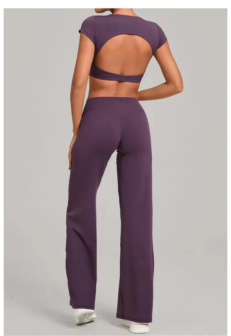 Women's Seamless Yoga Sets Sports Fitness Short-sleeved Loose Hip-lifting Pants Tracksuits Workout Gym Training Slim Fit Sets