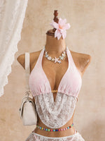 Sexy Black Mesh Shorts 3 Piece Bikinis Sets2026 Women Pearls Push Up Tassel Bra Swimsuit Beach Holiday Bathing Suit Swimwear