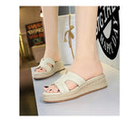 Spring 2025 Women's Slippers Hollow Out Strap Waterproof Thick Heel Woven Rope Country Style Slip-On Shoes Polyurethane Material