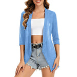 Women Asymmetric Hem Casual Solid Color Open Front Cardigan 3/4 Sleeve Lightweight Shrug With Side Pockets For Spring Summer
