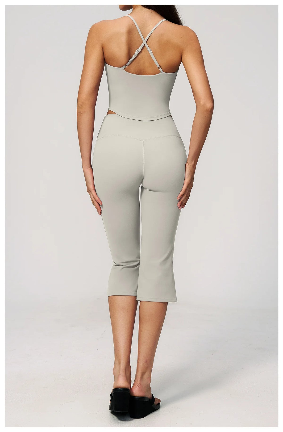 Summer New Yoga Clothing Women Solid V Neck Slim Sports Tank Top Athletic Wear High Waist Butt Lift Mid Pants Gym Fitness Suits
