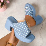 Casual 2025 Polka Dot Design Blue Slippers Women New Square Toe Thick Bottom Sandal Woman Summer Comfort Thick Sole Slides Mujer