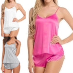 Women Satin Pajama Shorts Sets Mujer Strap Sleeveless Sexy Sleepwear Suit 2PCSV-Neck Cami Top Short Lingerie Female Nightwear