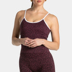 Khaki leopard print women's sports vest Adjustable thin strap design Deep U back design Elastic material Suitable for gym, Pilat