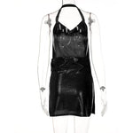 Sexy Hot Girl Slim Halter Neck Mini Dress Fold V-neck Low Cut Backless Bodycon Slit Short Dresses Streetwear Lady Party Vestidos