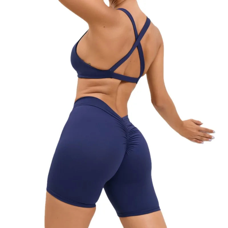 Seamless Yoga Fitness Sets Women High Waist Hip-Lifting Shorts & Sports Bra Workout for Running Gym