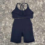 Solid Color Soft Women Gym Yoga Short Cycling Set Cross Back GymBra+High Waist Short Leggings High impact shockproof Sportwear
