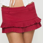 Pleated Mini Skirt for Women Summer Versatile Double Layered Hem Decorative Belt Short Skirts Trendy Mini Skirts for Daily Wear