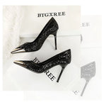 BIGTREE 2026 Fashion Metal Decoration Mesh Hollow Pointed Toe Woman Pumps Thin Heels Party Ladies Shoes Zapatillas De Mujer
