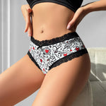 1pcs Low Waist Print Decor Sexy Lace Women's Panties Patchwork Elegant Sexy Lingerie Breathable Comfortable Fashion Lady Briefs