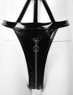 Porn PU Leather Erotic Open Crotch Bodysuit Zipper Open Crotch Bandage Breast Latex Women Sexy Lingerie