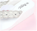 2025 Women Beach Flip Flops Summer Wedges Shoes Bling Rhinestone Soft EVA Girls Home Street Slippers Mid-heel Fashion Sandals