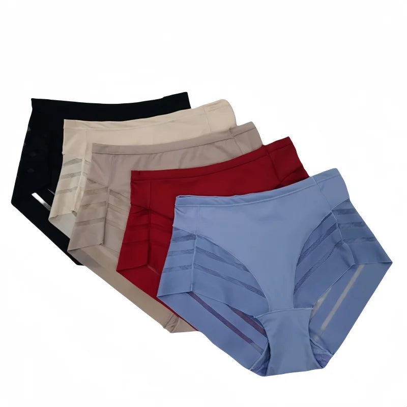 1PC Women Mid-Rise Striped Mesh Shaping Briefs Anti-Chafing Shapers Tummy Control Panties Under Skirt Plus Size Underwear M-3XL