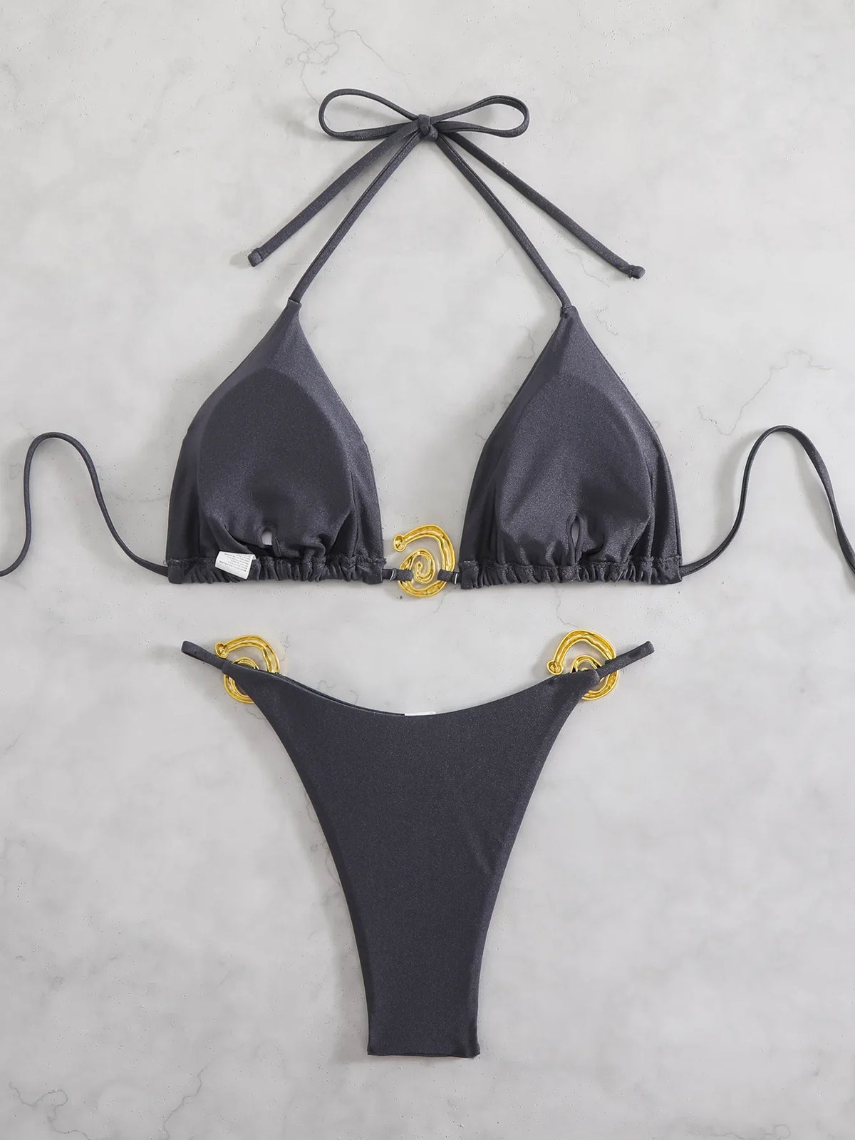 Sexy Thong Bikinis Sets Two Pieces Swimsuit Metal Hoops Link Swimwear Female Brazilian Biquini Triangle Beach Wear Bathing Suit