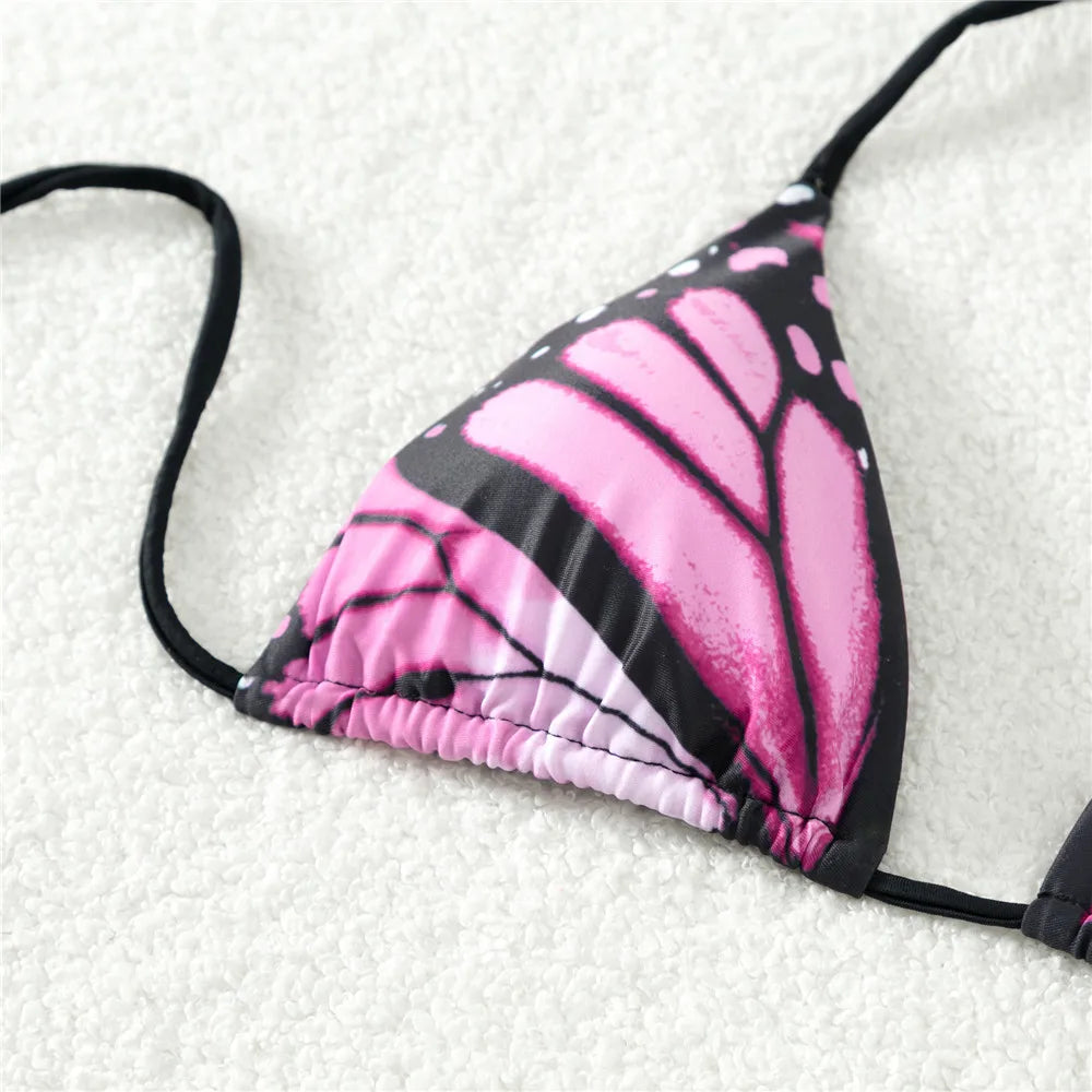 Sexy Butterfly Print Swimwear String Bikinis Set Micro Extremo Mini Thong Swimsuit Women Bathing Suit Triangle Bikini 2026 Mujer