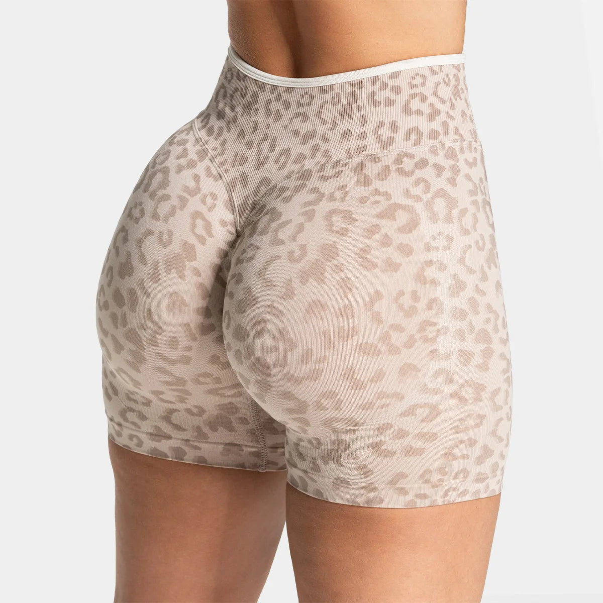 Leopard Print Gym Shorts Women Seamless High Waist Scrunch Butt Lifting Yoga Shorts Workout Running Fitness Tummy Control Shorts