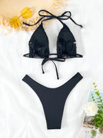 DEKA Triangle Sequins Bikini Set Beach Style Swimsuit Women Sexy Halter Swimwear Solid Thong Female Bikini Bathing Suit Mujer