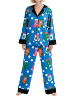 Women's Christmas Pajamas Set Long Sleeve V Neck Stocking Tree Print Tops and Pants Lounge Wear Two Pieces Suits