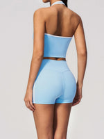Naked Color Contrast Yoga Sets Women Hanging Neck Sports Vest Gym Clothes Breathable High Waist Shorts Fitness Suits Tracksuit