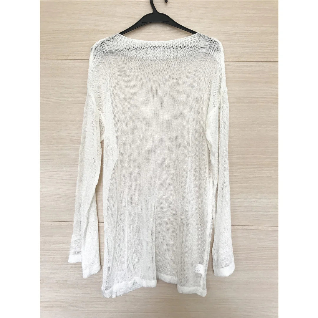 Sexy Long Sleeve See Through TopMesh Sheer Tunic Beach Cover Up Cover-ups Beach Dress Beach Wear Beachwear Female Women V3557