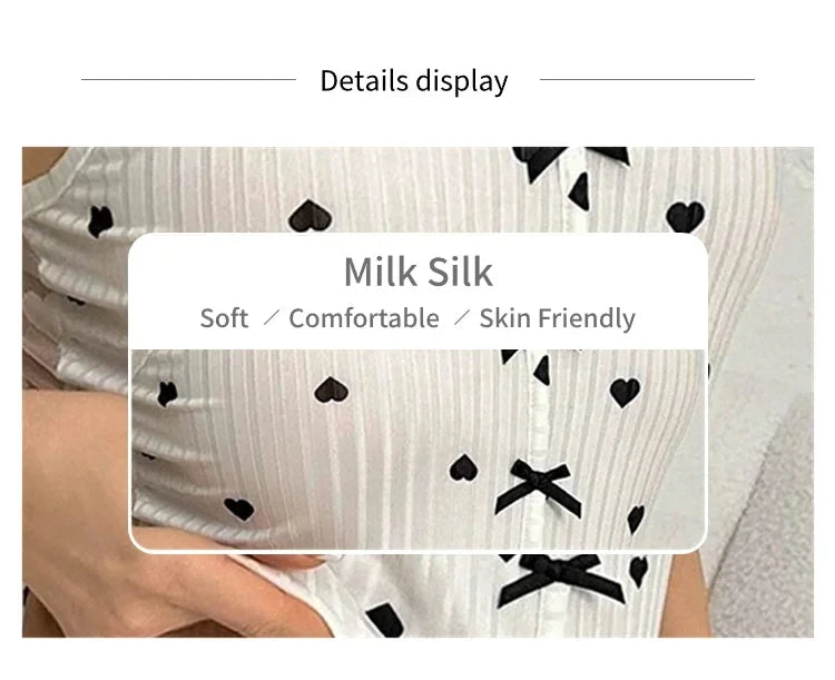 2-Piece Women's Sexy Transparent Mesh Lace Set with Ribbed Printed Strap Top and Pants Home Clothes Pajama Set