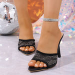 Sexy Pointed Toe High Heel Sandals Women 2026 Fashion Stiletto Heels Crystal Sandals Woman Plus Size 42 Slip On Party Shoes