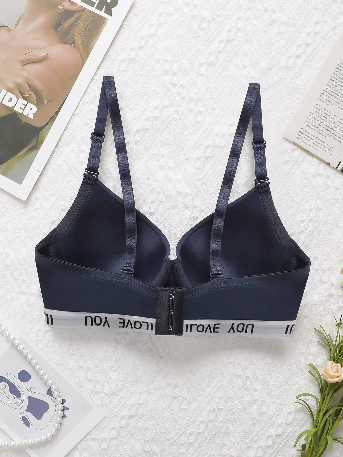 Women's sexy embroidered letter belt bra with steel ring gathering push up shoulder strap adjustable comfortable underwear B6070