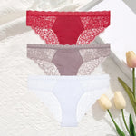 3Pcs/Set Seamless Lace Women Panties Transprant Hollow Out Low Waist Briefs Female Solid Soft Breathable Lingerie Underwear