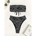 Sexy Wave Striped Bandeau High Waist Bikini Female Swimsuit Women Swimwear Two-Pieces Bikini Set Bather Bathing Suit Swim V5445