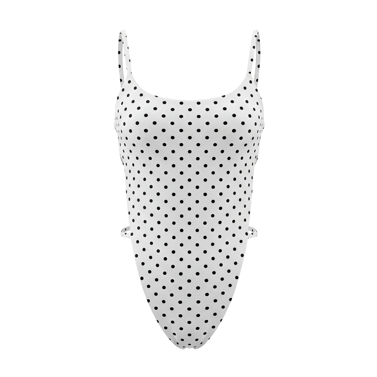 Women's Stylish Dots Print Summer Tight Thong Bodysuit Sleeveless Square Neck Spaghetti Strap Backless Romper