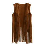Open Front Tassel Cardigan Women's Fringe Vest Retro Sleeveless Jacket Cowgirl Western Outfits Outerwear