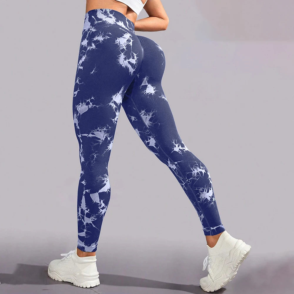 Boho Tie Dye High Waist Knit Elastic Fitness Yoga Tights Butt Lifting Workout Pants for Women