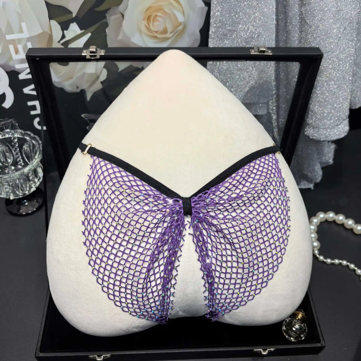 Rhinestone Sex Underwear Fishnet Crotchless Open T Pants Couple Panties Lace Women G String Hot Erotic Briefs Thong Intimates