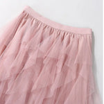 Flowy Hem Versatile Cake Skirt Women Midi Skirt Elastic High Waist Mesh Yarn Decor Long Skirt Solid Color