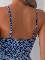 Sexy Blue Floral Print One Piece Swimsuit 2026 Women Halter V Neck Underwire Tummy Control Swimwear Beach Bathing Swimming Suits