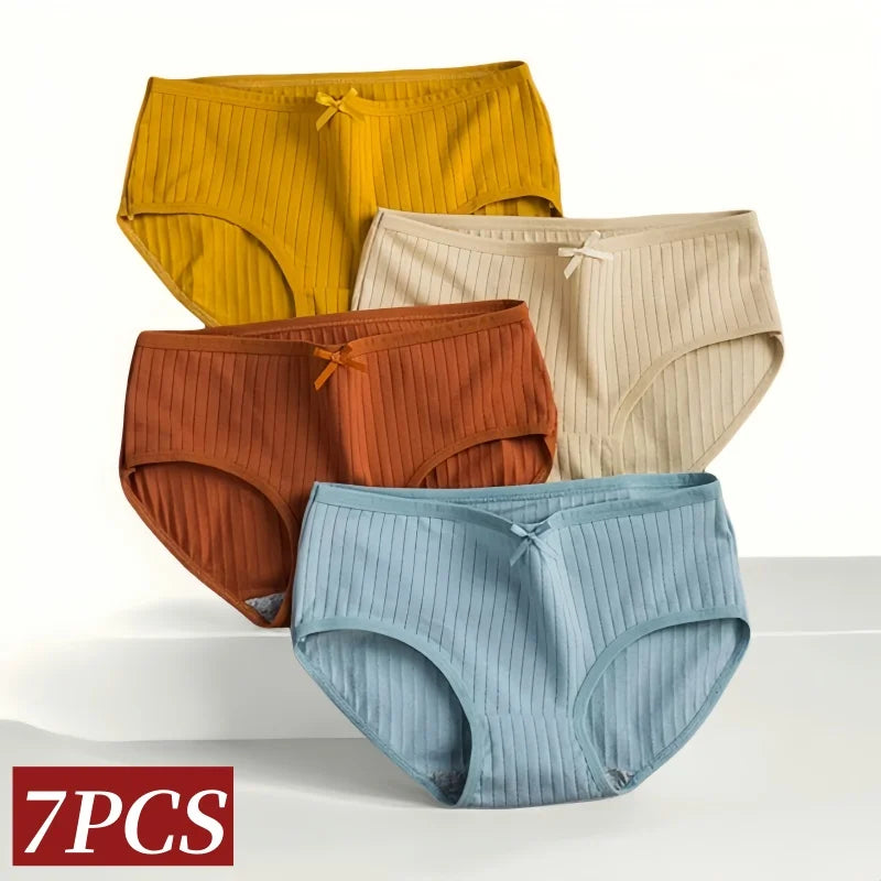 7Pcs/Set Cotton Panties Low Waist Briefs Women Sexy Lingerie Female Underpants Panty Solid Color Breathable Underwear Intimates