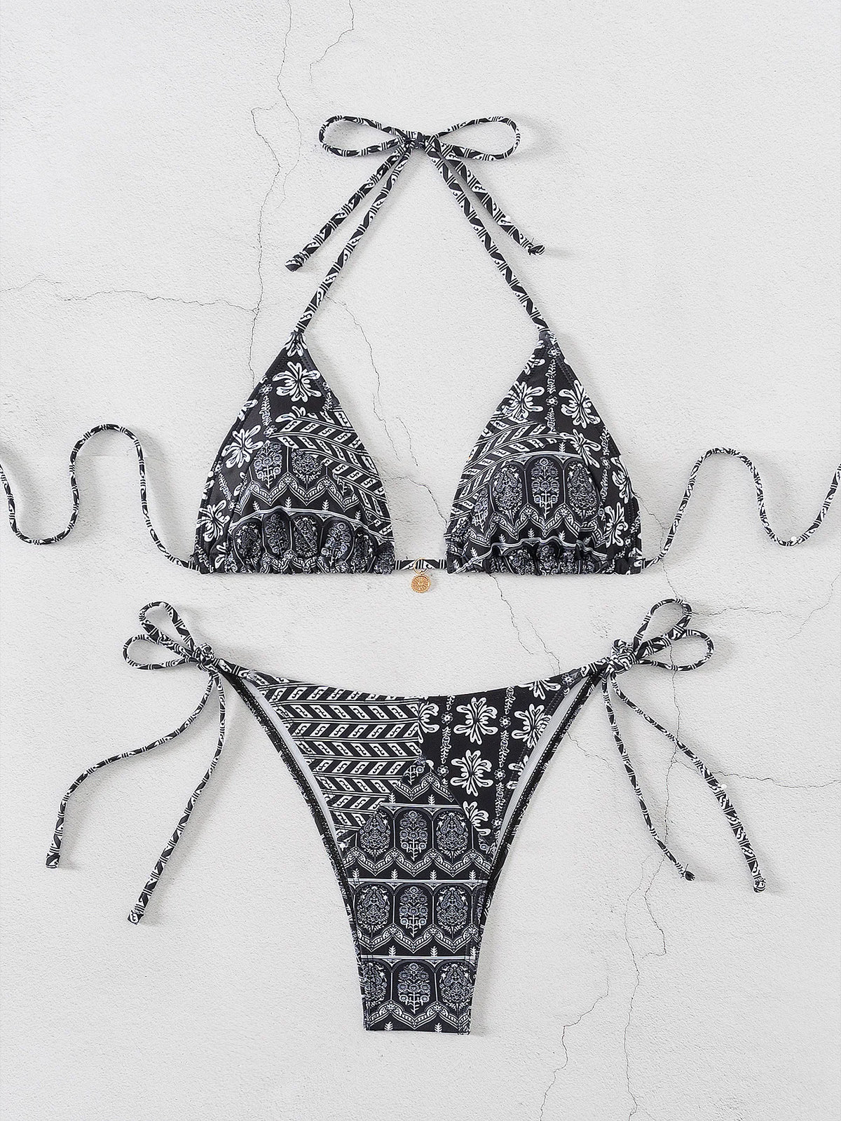 Blue Floral Print 2 Piece Micro Bikini Set for Women 2025 New Push Up Bra Thong Swimsuit Beach Bathing Suit Holiday Swimwear