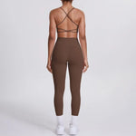 Women's Seamless Yoga Set Cross Back Sports Bra & High Waist Booty Lifting Yoga Leggings Gym Running Fitness Workout Outfit