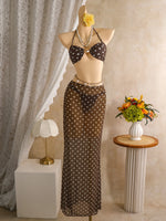 Polka Dots with Mesh Skirt Halter Shell Bikini Women Swimwear Female Swimsuit Three-pieces Bikini Set Bather Bathing Suit Swim