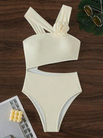 3D Flower Asymmetric Cut Out Women Swimwear One Piece Swimsuit Female High Cut Monokini High Waist Bathing Suit Swim Beachwear
